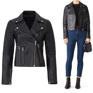 Samantha Sipos Basic Ribbed Leather Jacket size XL